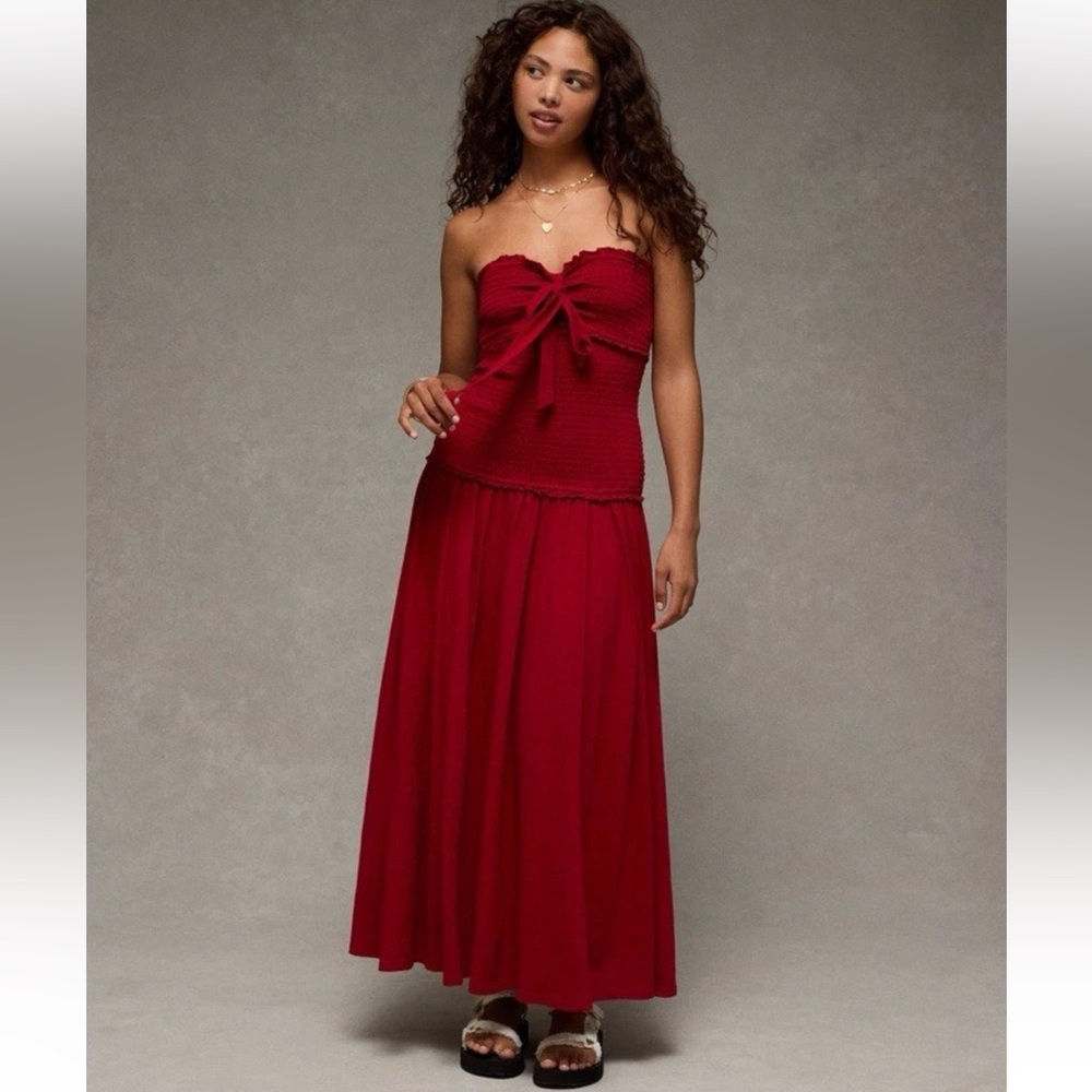 AE Sunchaser Knit Smocked Drop Waist Midi Dress size Large NWT